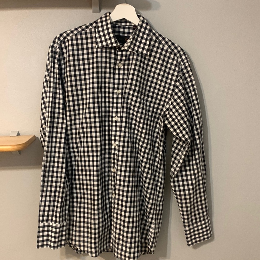 MENS Tiglio Luxe White Black Check Long Sleeve Button Down Dress Shirt
